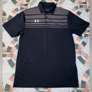 Under Armour Polo Mens Loose HeatGear Golf Shirt, Black/Grey/Stripe, Medium